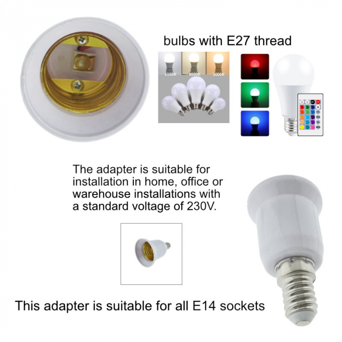 Adaptor bec pentru soclu E14 la E27, FL-95980, alb [6]
