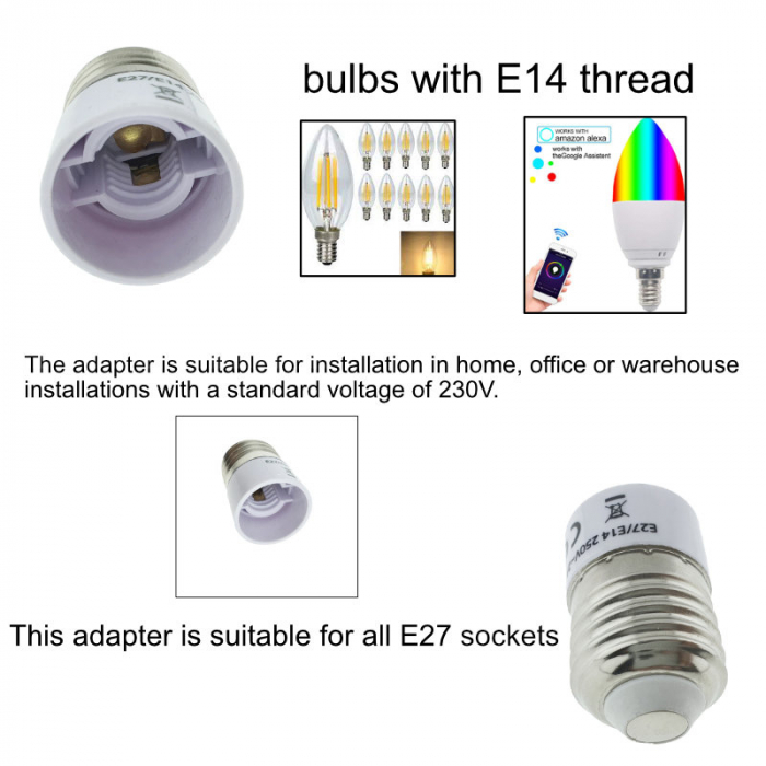 Adaptor bec pentru soclu E27 la E14, FL-95981, alb [5]