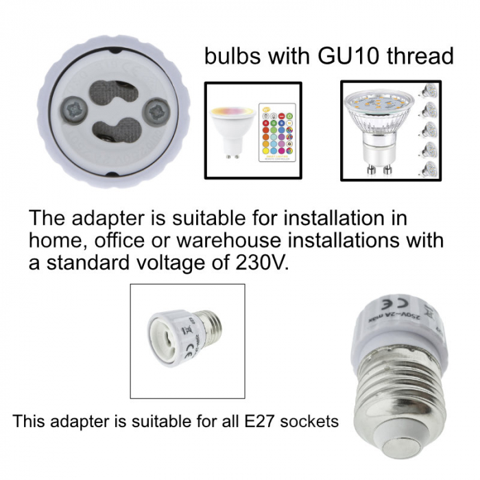 Adaptor bec pentru soclu E27 la GU10, FL-95982, alb [5]