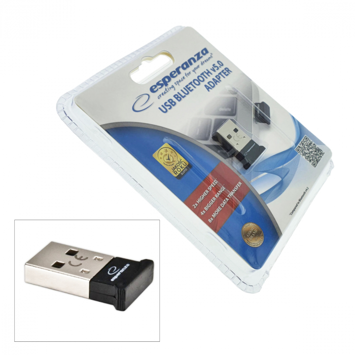 Adaptor Bluetooth Dongle v.5.0, nano USB, Esperanza 94686, negru [2]