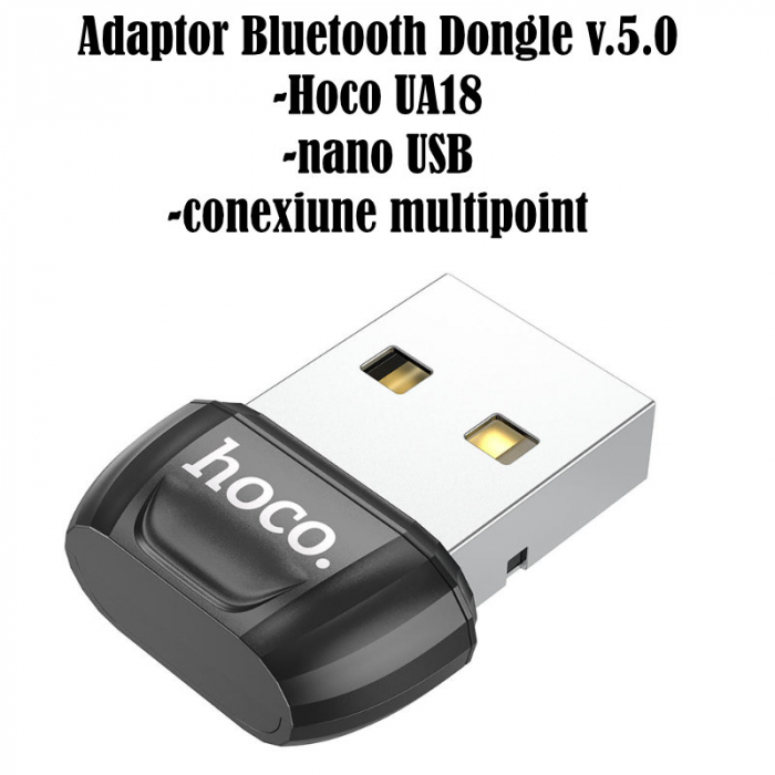 Adaptor Bluetooth Dongle v.5.0, nano USB, Hoco UA18 76239, conexiune multipoint, negru [4]