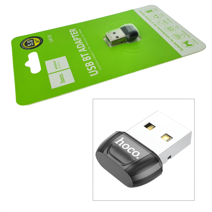 Adaptor Bluetooth Dongle v.5.0, nano USB, Hoco UA18 76239, conexiune multipoint, negru [2]