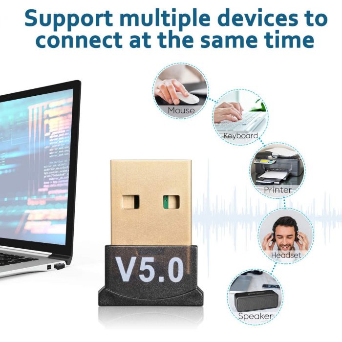 Adaptor Bluetooth Dongle v.5.0 nano USB, interfata USB 3.0 / 2.0 [9]