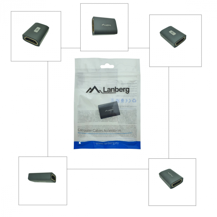 Adaptor HDMI mama la HDMI mama, 8K, Lanberg 44094, DSC, eARC, HDR, carcasa aluminiu, argintiu [5]