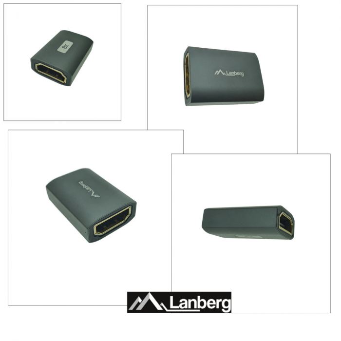 Adaptor HDMI mama la HDMI mama, 8K, Lanberg 44094, DSC, eARC, HDR, carcasa aluminiu, argintiu [4]