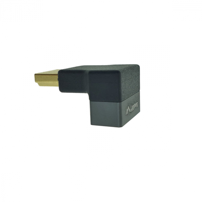 Adaptor HDMI tata la HDMI mama, 8K, unghi 90 grade, inclinat in jos, Lanberg 44099, DSC, eARC, HDR, carcasa aluminiu, argintiu [1]