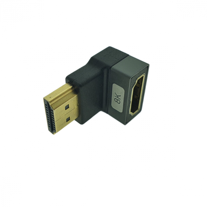 Adaptor HDMI tata la HDMI mama, 8K, unghi 90 grade, inclinat in jos, Lanberg 44099, DSC, eARC, HDR, carcasa aluminiu, argintiu [2]