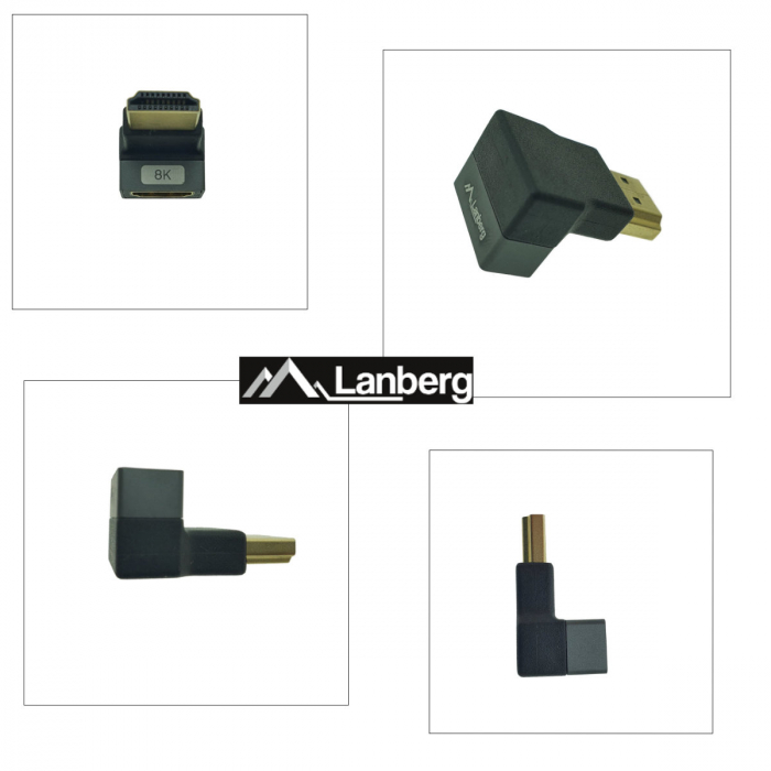 Adaptor HDMI tata la HDMI mama, 8K, unghi 90 grade, inclinat in sus, Lanberg 44100, DSC, eARC, HDR, carcasa aluminiu, argintiu [4]