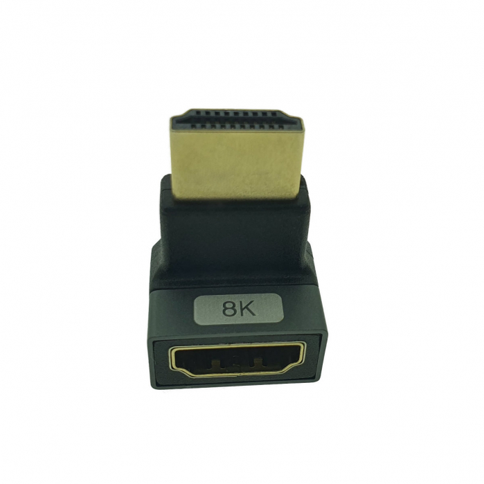 Adaptor HDMI tata la HDMI mama, 8K, unghi 90 grade, inclinat in sus, Lanberg 44100, DSC, eARC, HDR, carcasa aluminiu, argintiu [2]