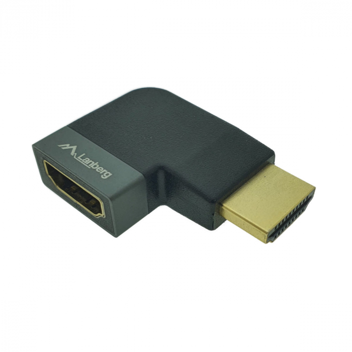 Adaptor HDMI tata la HDMI mama, 8K, unghi 90 grade, inclinat la dreapta, Lanberg 44102, DSC, eARC, HDR, carcasa aluminiu, argintiu [2]
