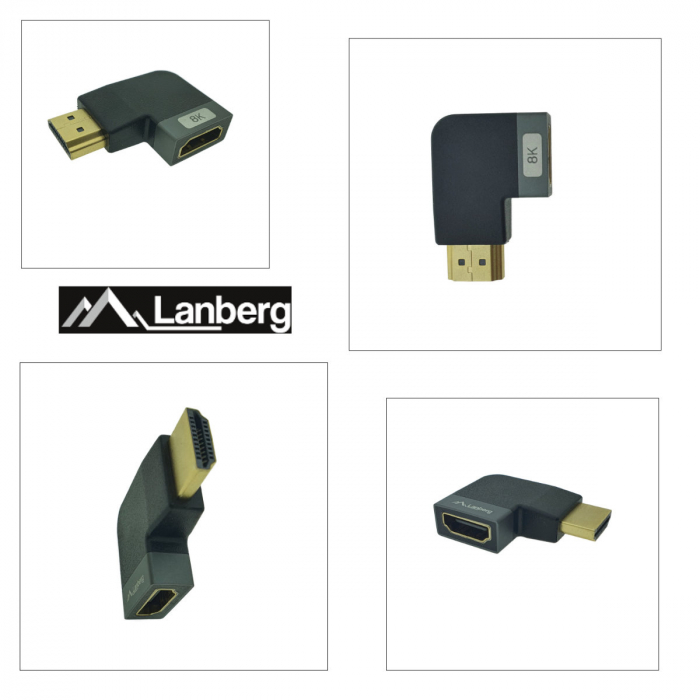 Adaptor HDMI tata la HDMI mama, 8K, unghi 90 grade, inclinat la dreapta, Lanberg 44102, DSC, eARC, HDR, carcasa aluminiu, argintiu [4]