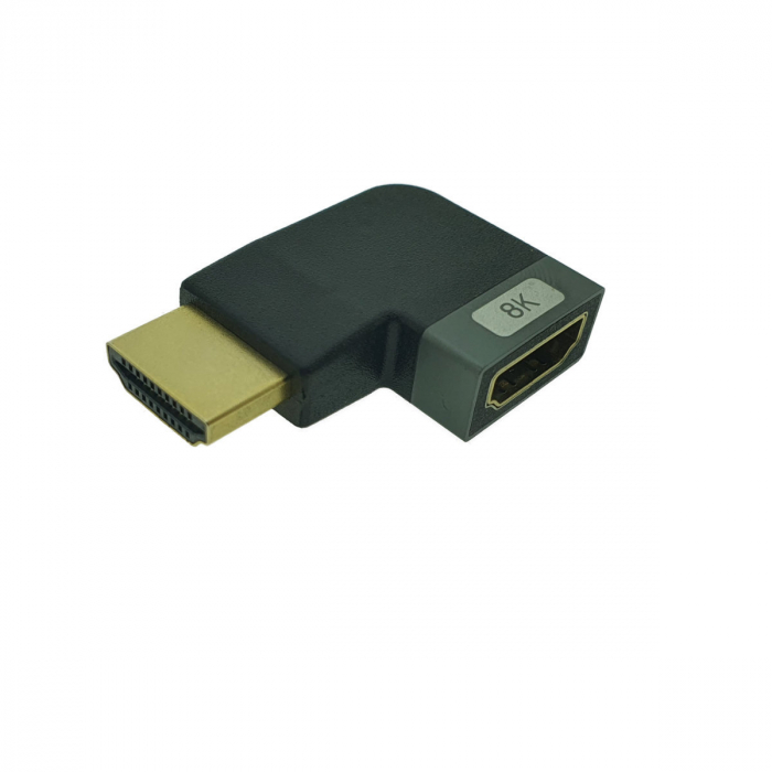 Adaptor HDMI tata la HDMI mama, 8K, unghi 90 grade, inclinat la stanga, Lanberg 44101, DSC, eARC, HDR, carcasa aluminiu, argintiu [3]