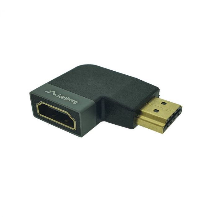 Adaptor HDMI tata la HDMI mama, 8K, unghi 90 grade, inclinat la stanga, Lanberg 44101, DSC, eARC, HDR, carcasa aluminiu, argintiu [2]