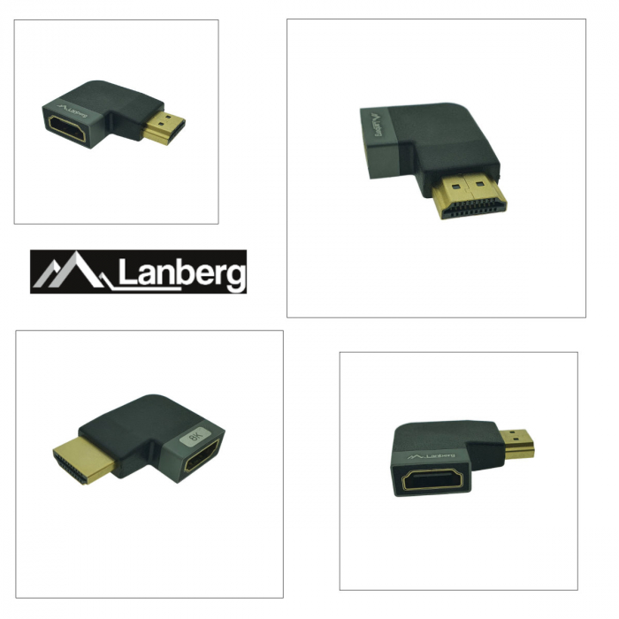 Adaptor HDMI tata la HDMI mama, 8K, unghi 90 grade, inclinat la stanga, Lanberg 44101, DSC, eARC, HDR, carcasa aluminiu, argintiu [4]