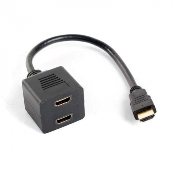 Adaptor TV Lanberg splitter HDMI AM tata la 2 porturi HDMI AF mama cu cablu 20cm, negru [3]