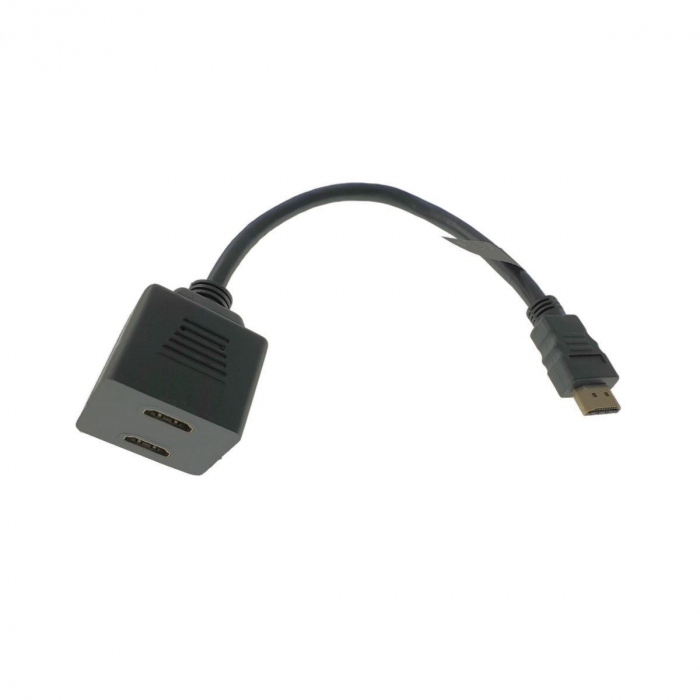 Adaptor TV Lanberg splitter HDMI AM tata la 2 porturi HDMI AF mama cu cablu 20cm, negru [2]