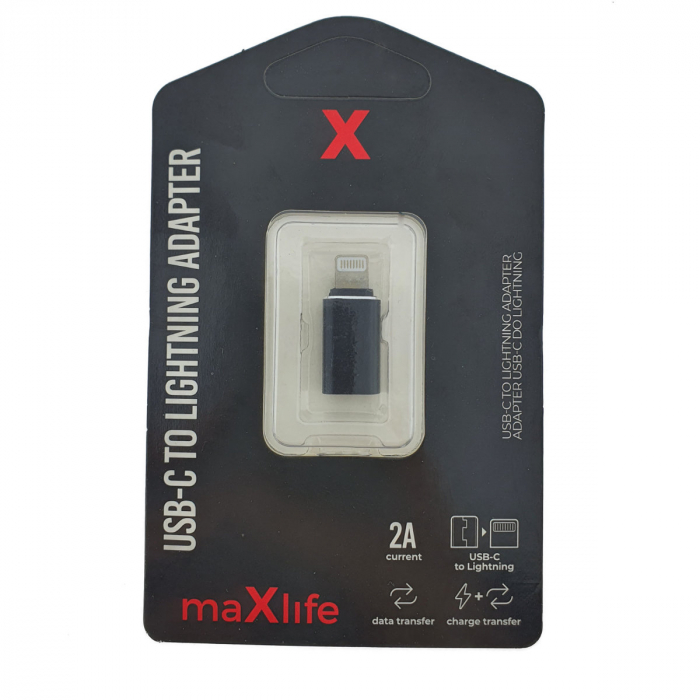 Adaptor Maxlife 94075 port USB-C mama la conector tip lightning tata, in blister, negru [4]