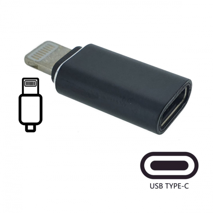 Adaptor Maxlife 94075 port USB-C mama la conector tip lightning tata, in blister, negru [3]
