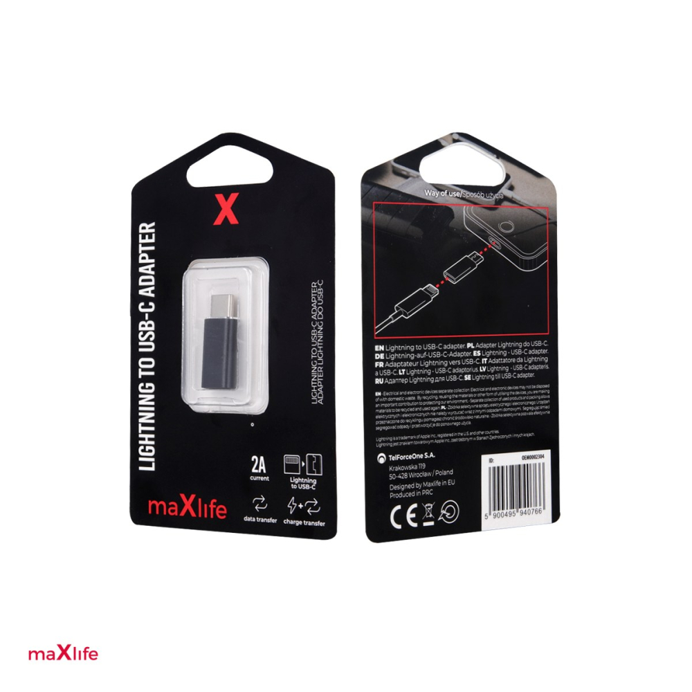 Adaptor Maxlife, conectori USB-C tata la tip Lightning mama, 10W, pentru date si incarcare, negru [4]