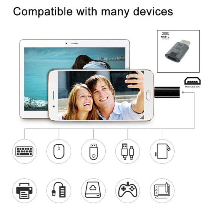 Adaptor microUSB mama la USB tip C tata, pentru Samsung GH98-41290A, negru [8]