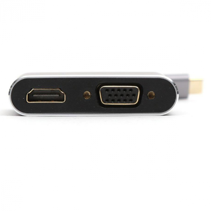 Adaptor multimedia USB tip C tata la HDMI mama si VGA mama, Platinet 45224, rezolutie maxima HDMI 4K la 30 Hz si VGA Full HD 1080p la 60 Hz [5]
