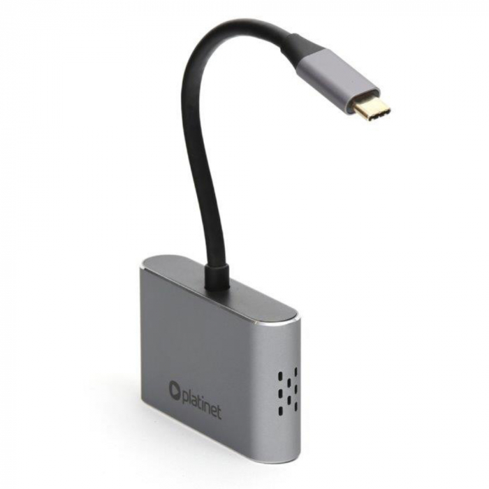 Adaptor multimedia USB tip C tata la HDMI mama si VGA mama, Platinet 45224, rezolutie maxima HDMI 4K la 30 Hz si VGA Full HD 1080p la 60 Hz [2]