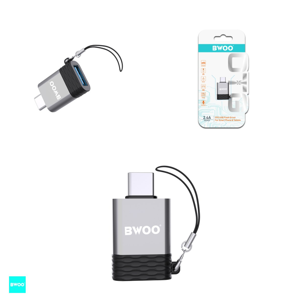 Adaptor OTG BWOO BZ-35, USB-C tata la USB mama, 2.4A, interfata USB 2.0. dimensiuni 31 x 21 x 9mm, gri [4]