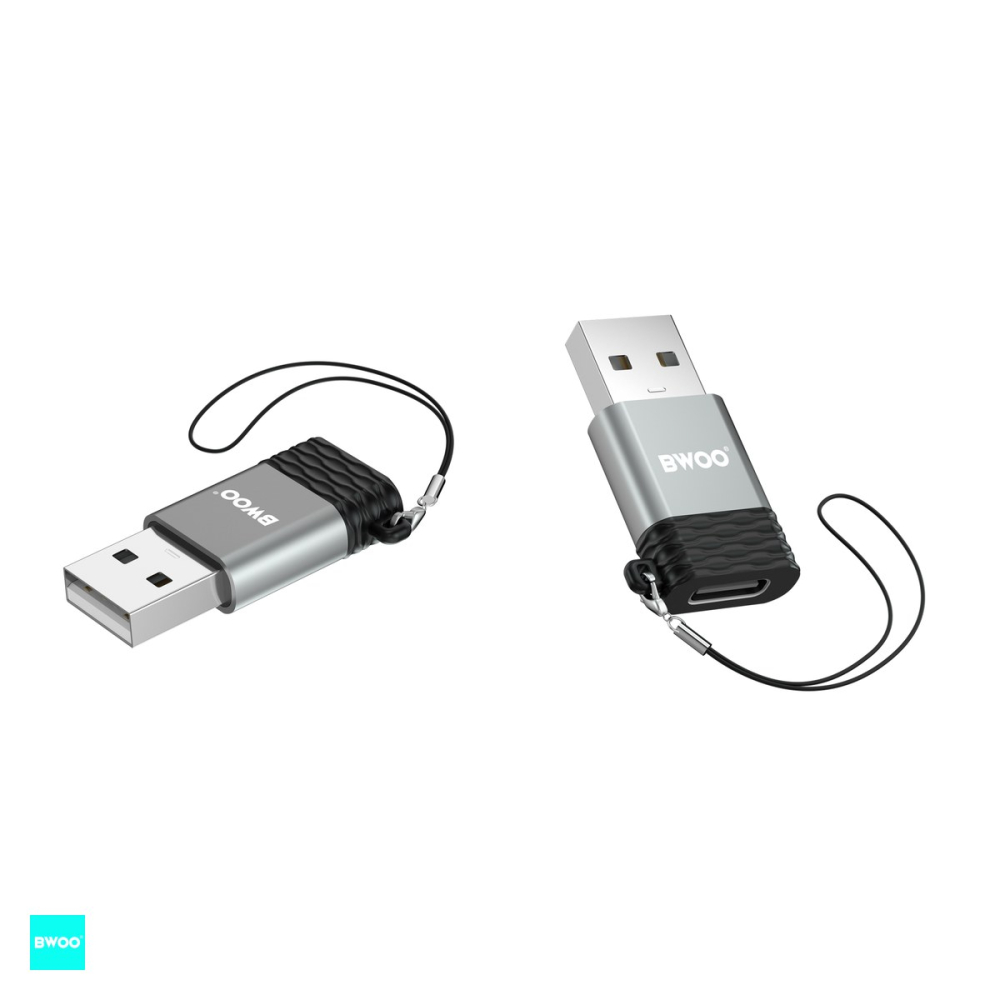 Adaptor OTG BWOO BZ-38, USB tata la USB-C mama, 2.4A, interfata USB 2.0, dimensiuni 35 x 19.3 x 7.1 mm, gri [5]