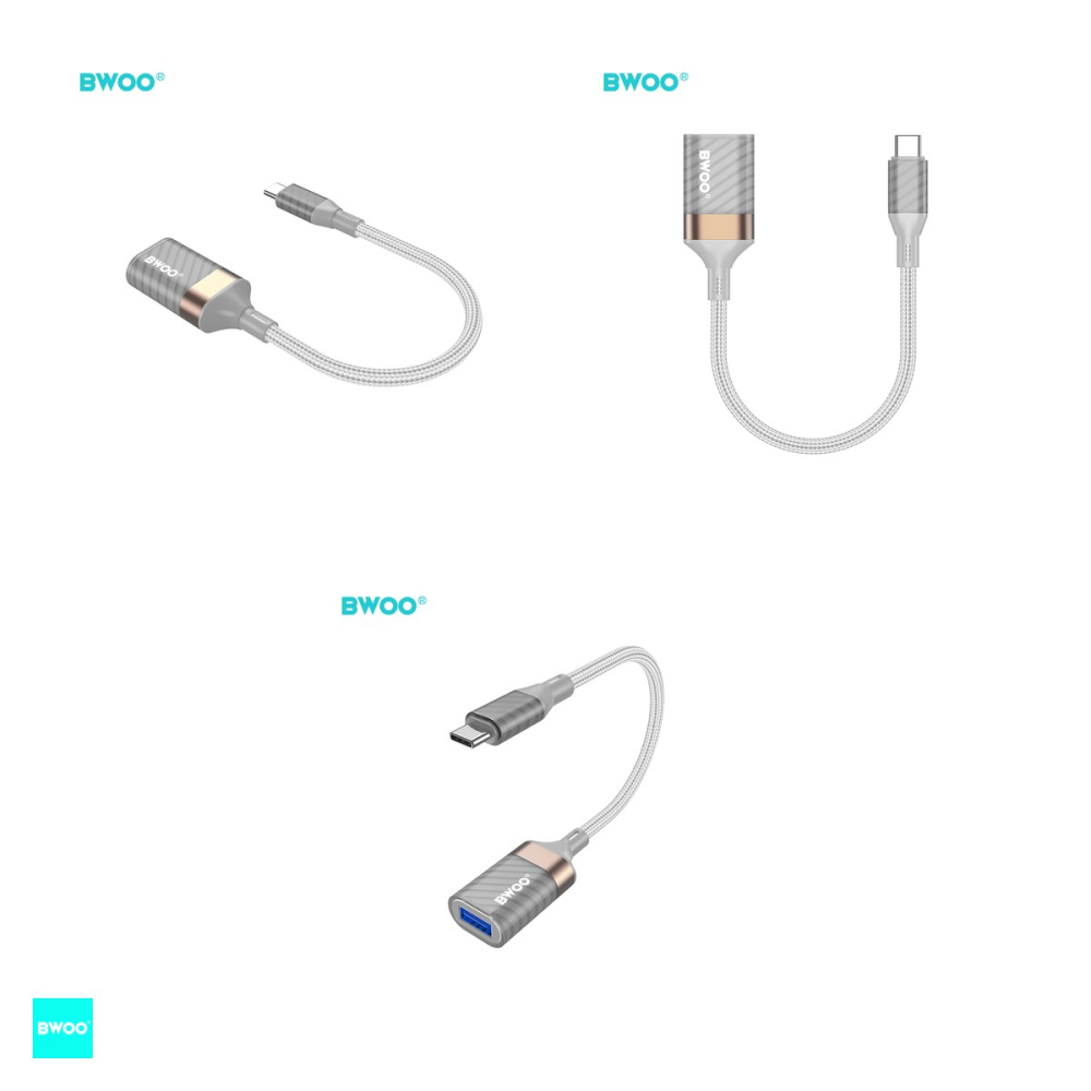 Adaptor OTG BWOO BZ69, USB-C tata la USB mama, cablu 0.18m cu invelis exterior nylon impletit, interfata USB 3.0, 5Gbps,  gri [4]