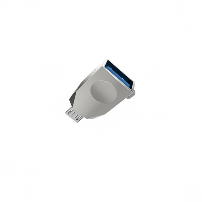 Adaptor OTG microUSB tata la USB 3.0 mama, HOCO UA10, carcasa aliaj de zinc, cu snur elastic, argintiu [3]