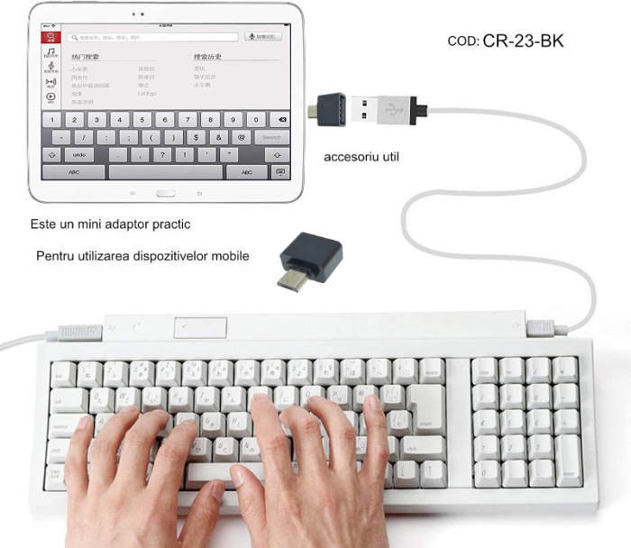 Adaptor OTG USB 2.0 mama la microUSB tata, alimentare, conectare si transfer de date, negru [8]