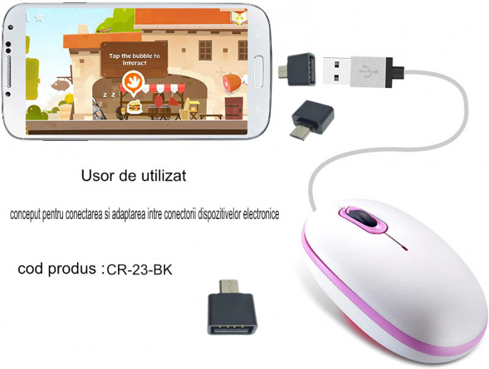 Adaptor OTG USB 2.0 mama la microUSB tata, alimentare, conectare si transfer de date, negru [7]