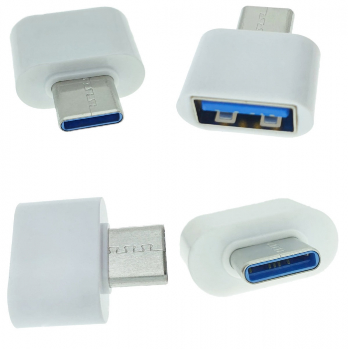 Adaptor OTG USB 2.0 mama la USB tip C tata, alimentare, conectare si transfer de date, alb [2]