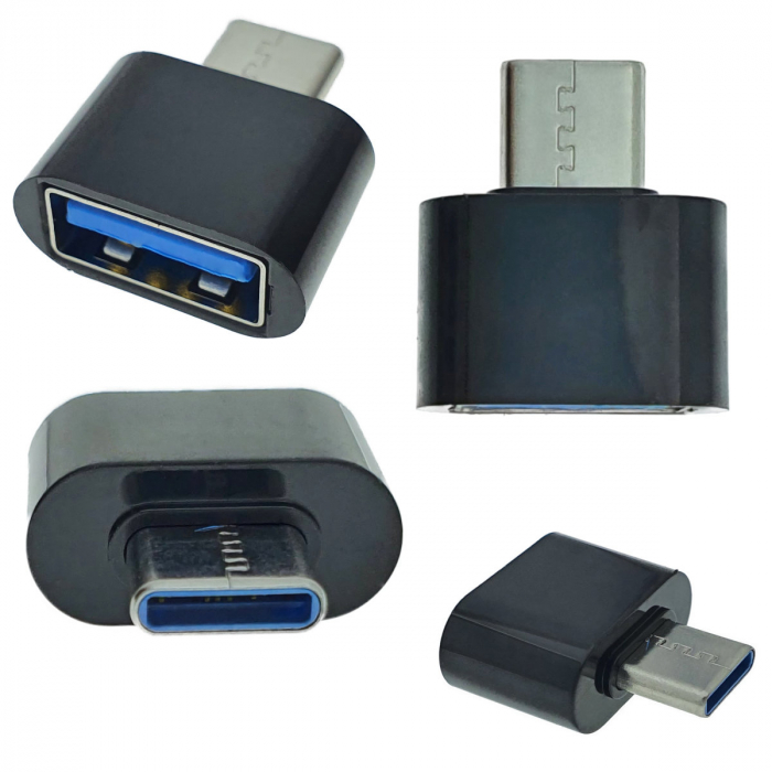 Adaptor OTG USB 2.0 mama la USB tip C tata, alimentare, conectare si transfer de date, negru [2]