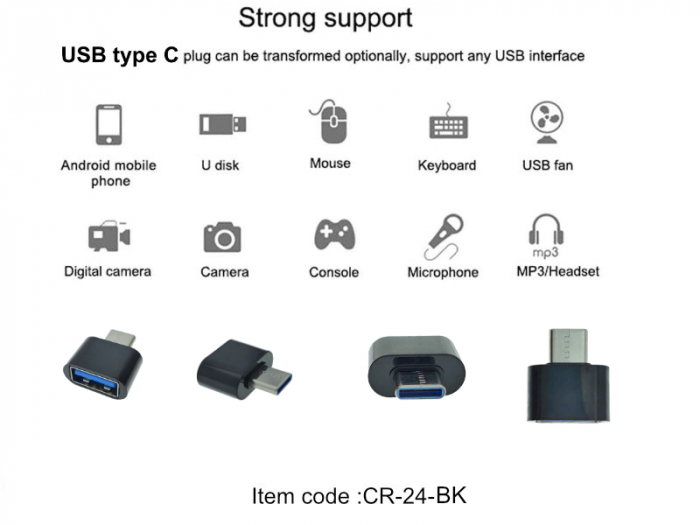 Adaptor OTG USB 2.0 mama la USB tip C tata, alimentare, conectare si transfer de date, negru [6]