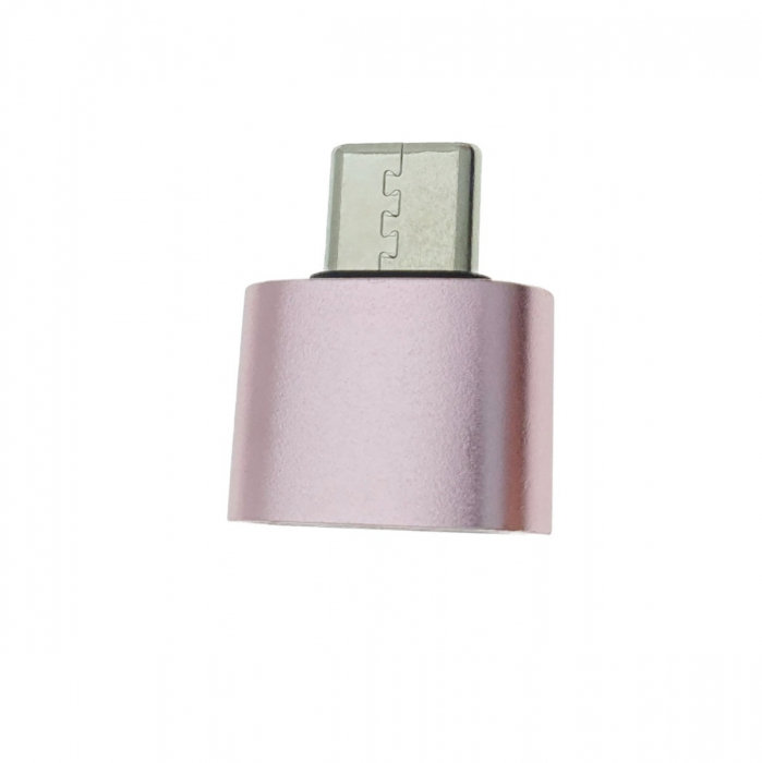 Adaptor OTG USB 2.0 mama la USB tip C tata, carcasa aluminiu, alimentare si transfer de date, roz [4]