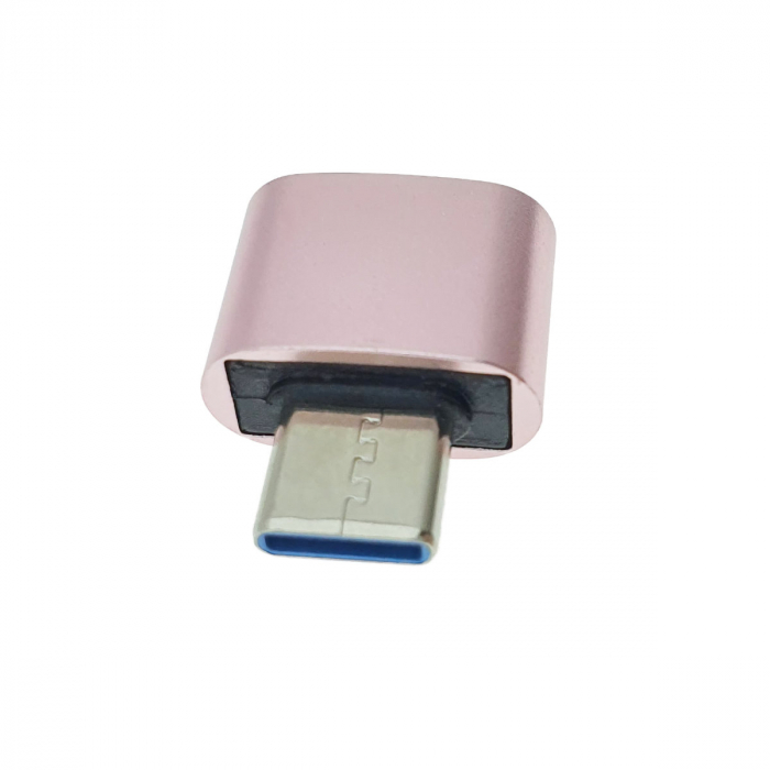 Adaptor OTG USB 2.0 mama la USB tip C tata, carcasa aluminiu, alimentare si transfer de date, roz [2]