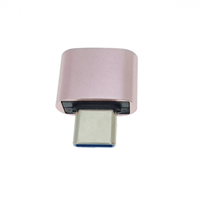 Adaptor OTG USB 2.0 mama la USB tip C tata, carcasa aluminiu, alimentare si transfer de date, roz [5]