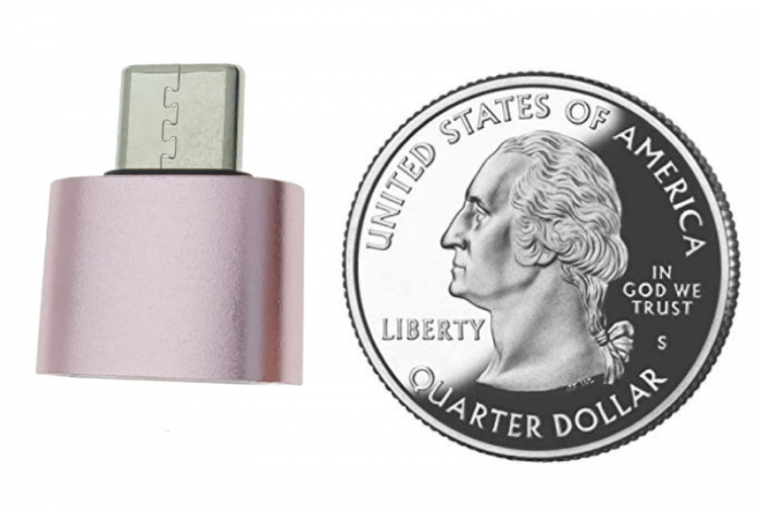 Adaptor OTG USB 2.0 mama la USB tip C tata, carcasa aluminiu, alimentare si transfer de date, roz [8]
