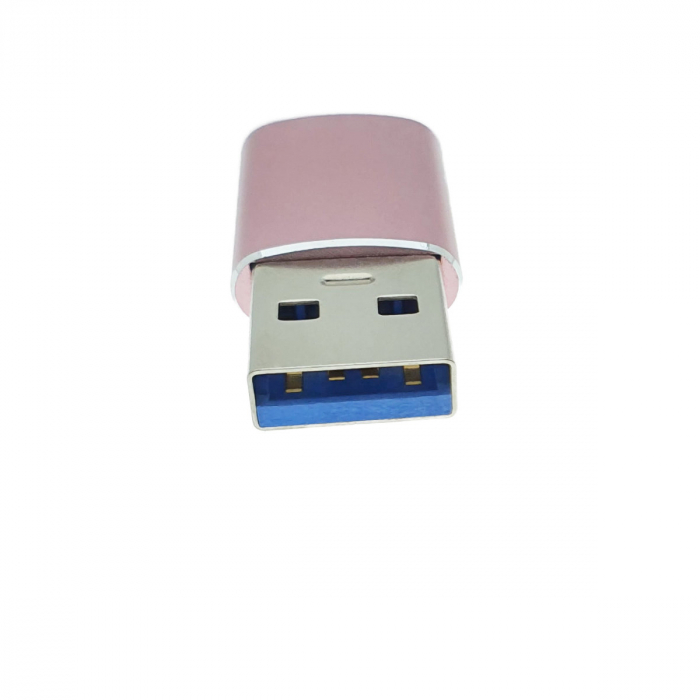 Adaptor OTG USB 3.1 tata la USB tip C mama, carcasa aluminiu, Data C 080, alimentare si transfer de date, roz [6]
