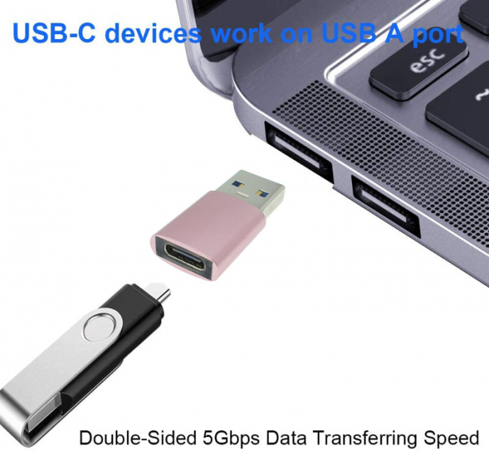 Adaptor OTG USB 3.1 tata la USB tip C mama, carcasa aluminiu, Data C 080, alimentare si transfer de date, roz [9]
