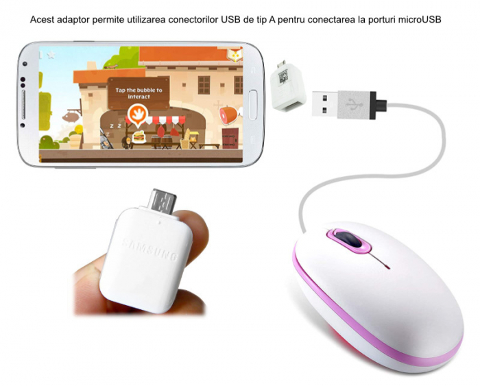 Adaptor OTG USB tip A mama la microUSB tata, Samsung GH98-09728A, alb [8]