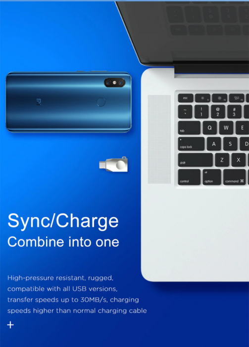 Adaptor OTG USB tip C tata la USB 3.0 mama, HOCO UA9, carcasa aliaj de zinc, cu snur elastic, argintiu [6]