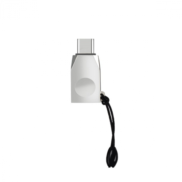 Adaptor OTG USB tip C tata la USB 3.0 mama, HOCO UA9, carcasa aliaj de zinc, cu snur elastic, argintiu [2]