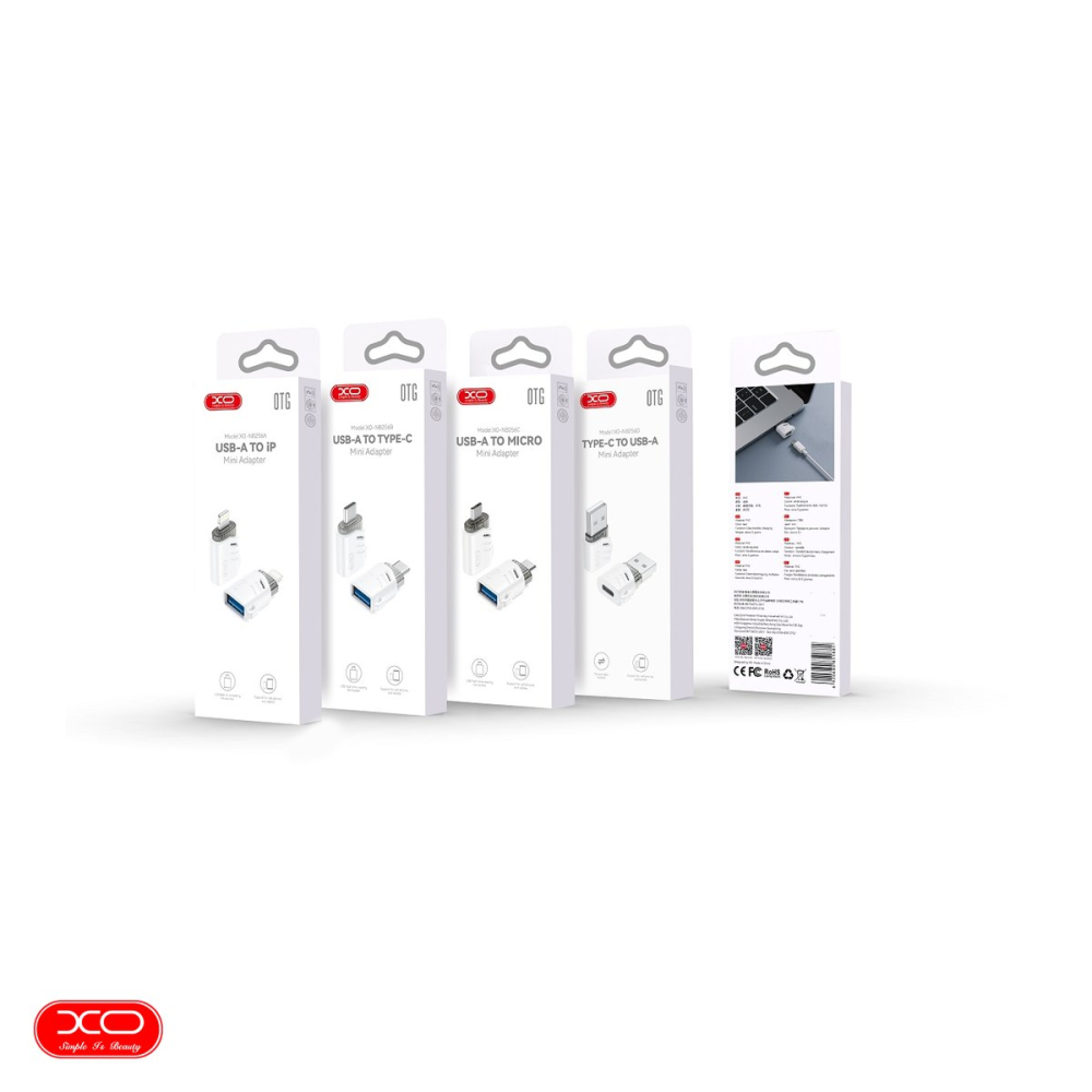 Adaptor OTG XO NB256B, USB-C tata la USB 2.0 mama, cu orificiu de agatare, pentru date si incarcare, in cutie, alb [4]