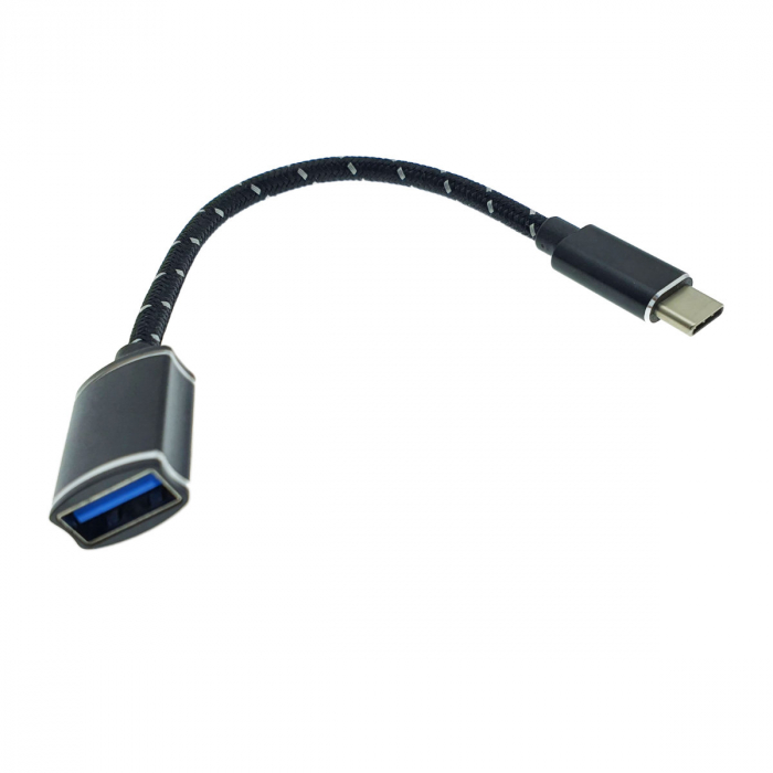 Adaptor premium OTG, USB 3.0 mama la USB tip C tata, Revolution 088, cablu cu invelis textil, carcasa aluminiu, negru [1]