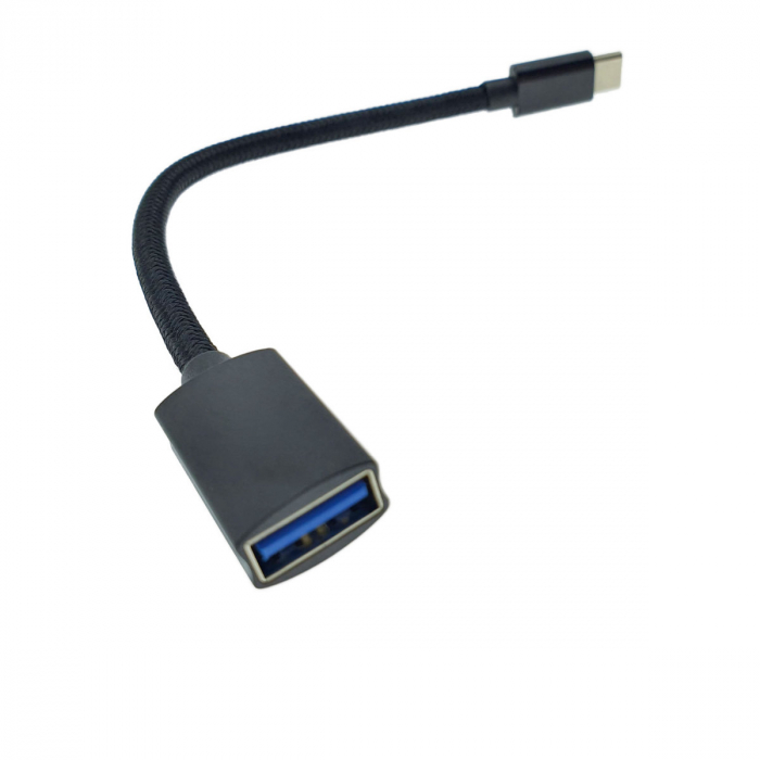 Adaptor premium OTG, USB 3.1 mama la USB tip C tata, Revolution 115, cablu cu invelis textil, carcasa aluminiu, negru [5]