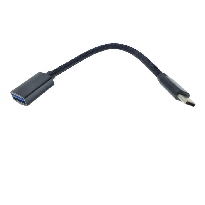 Adaptor premium OTG, USB 3.1 mama la USB tip C tata, Revolution 115, cablu cu invelis textil, carcasa aluminiu, negru [2]