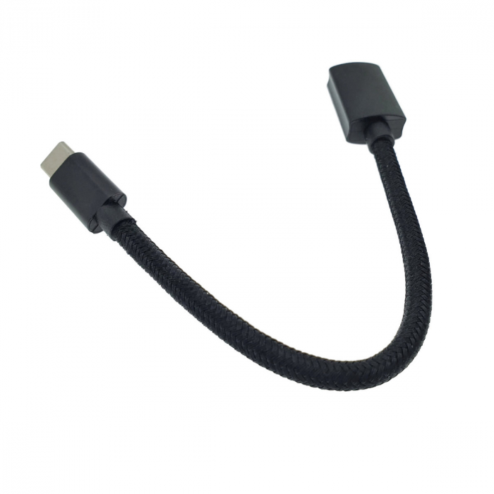 Adaptor premium OTG, USB 3.1 mama la USB tip C tata, Revolution 115, cablu cu invelis textil, carcasa aluminiu, negru [4]