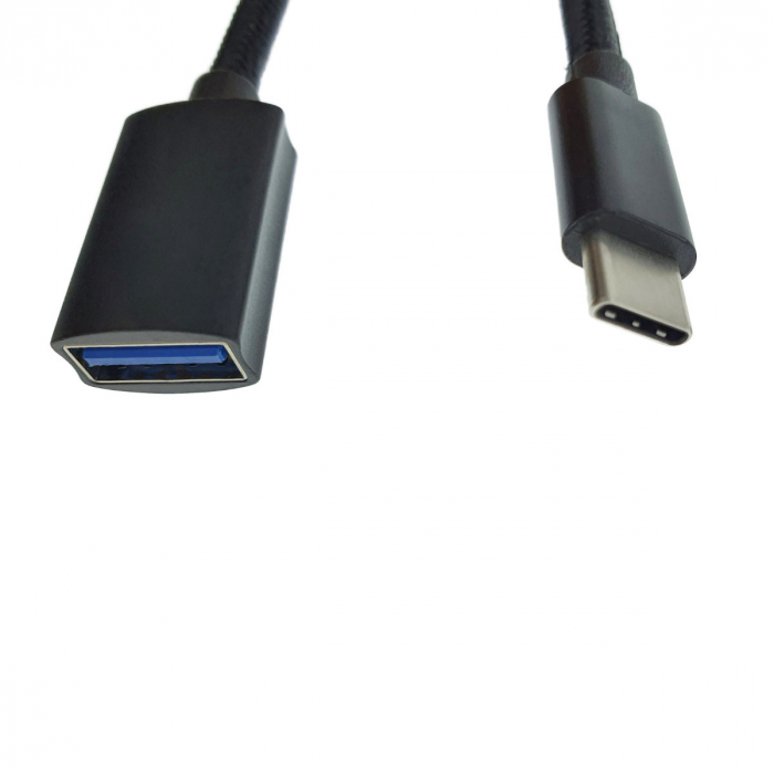 Adaptor premium OTG, USB 3.1 mama la USB tip C tata, Revolution 115, cablu cu invelis textil, carcasa aluminiu, negru [3]
